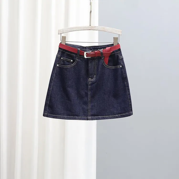 夏季新款高腰牛仔短裙2025宽松显瘦深蓝色无弹A字裙防走光半身裙