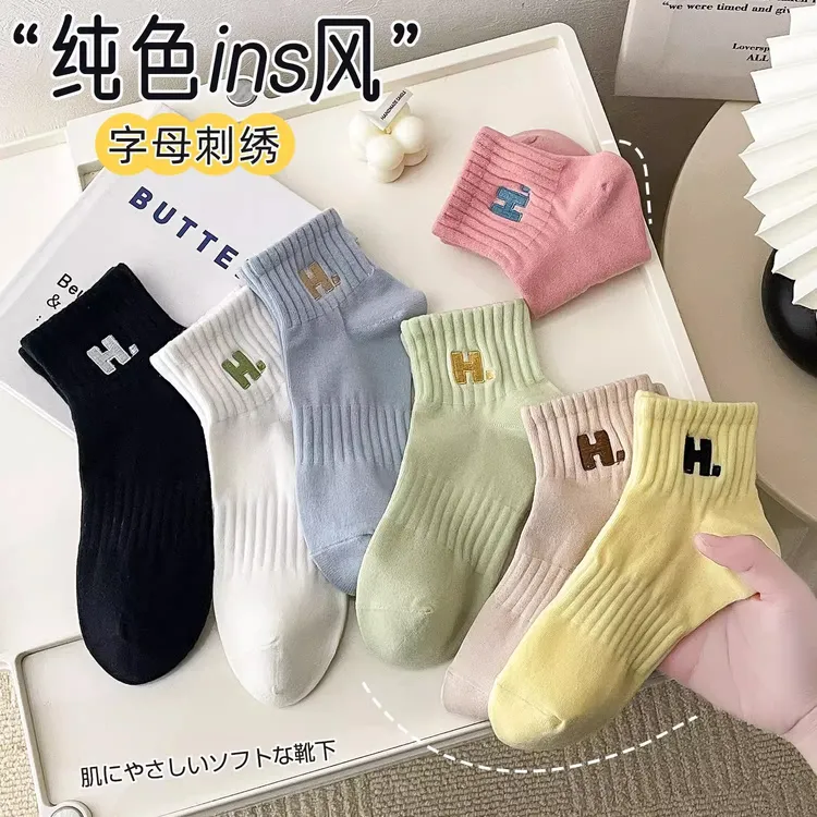 糖果色袜子女中筒袜ins潮春秋日系彩色学生运动夏季短筒袜
