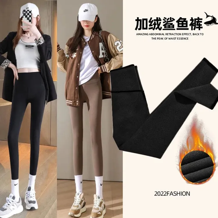 加绒打底裤女外穿收腹提臀加厚保暖瑜伽秋冬季羊羔绒鲨鱼裤芭比裤