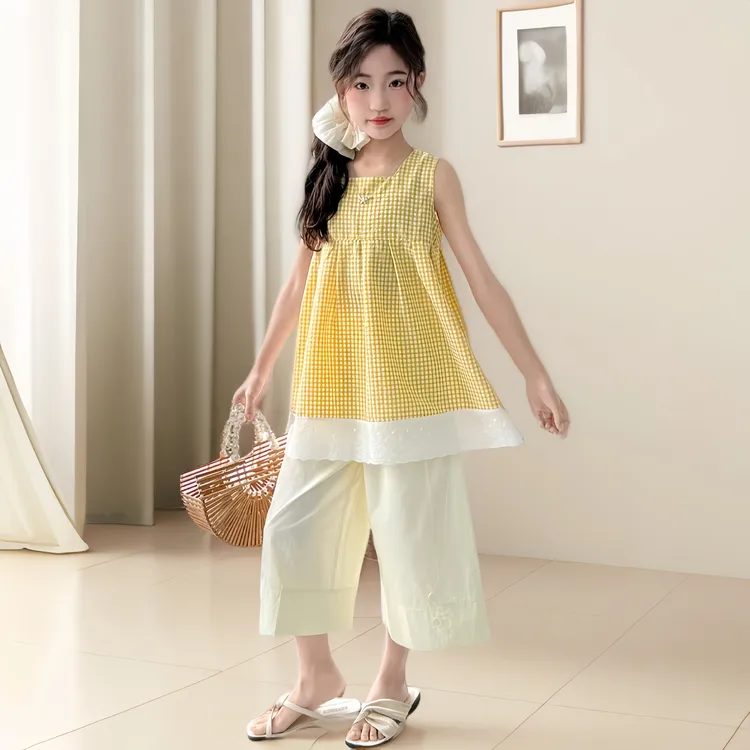 女童夏装儿童女孩夏季套装休闲宽松透气亲肤时尚简约甜美韩版无袖