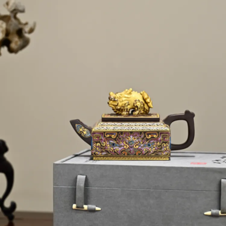 龙章麟角·全手工大拍陶手作品 400cc/家藏紫茄泥+24K