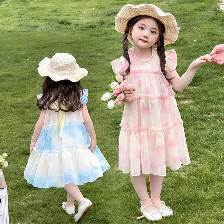 粉色小飞袖连衣裙女夏季2025新款可爱时尚舒适夏穿搭甜美娃娃裙子