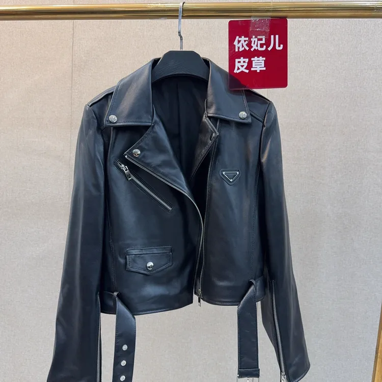 轻职风POLO领千金风极简风皮衣时尚黑色短款女士韩版机车服