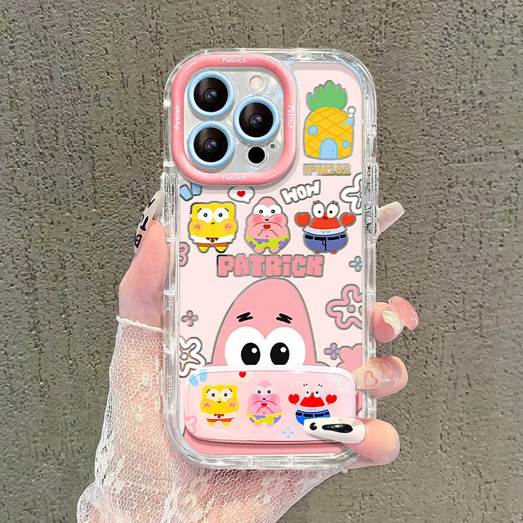 海绵宝宝镜子支架适用16promax苹果手机壳15可爱镜面14情侣13卡通