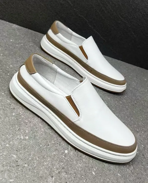 秋季新款白色真皮男士一脚蹬懒人鞋四季板鞋舒适百搭休闲单鞋潮鞋
