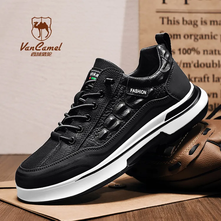 VANCAMEL/西域骆驼潮鞋厚底防水松紧带纯色秋季休闲板鞋百搭透气