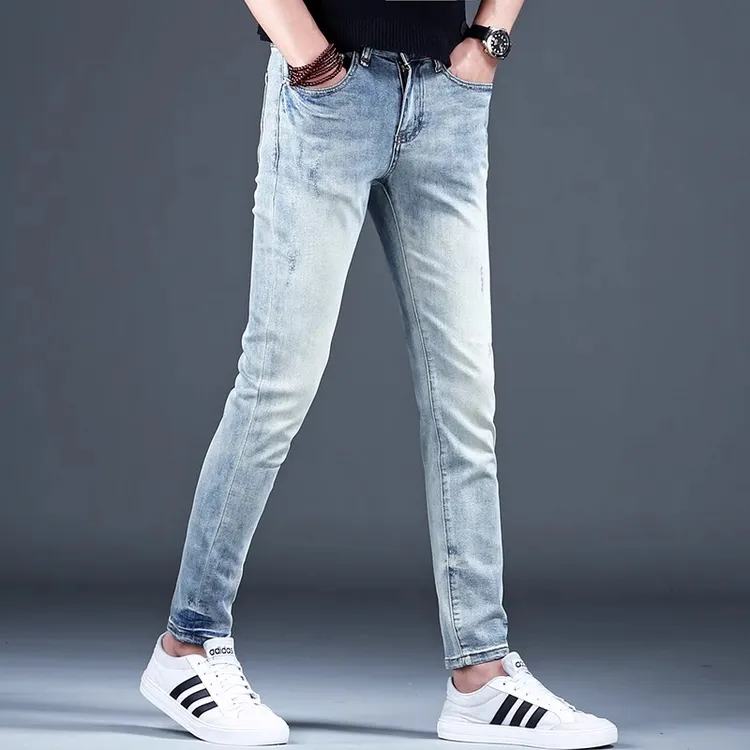 【MR.25】202蓝色休闲新款牛仔裤百搭男款修身小脚长裤浅色男士裤子
