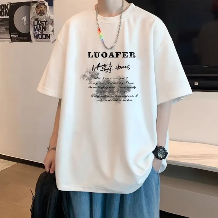 美式复古潮流纯棉短袖男生宽松痞帅时尚印花打底衫上衣夏季休闲T