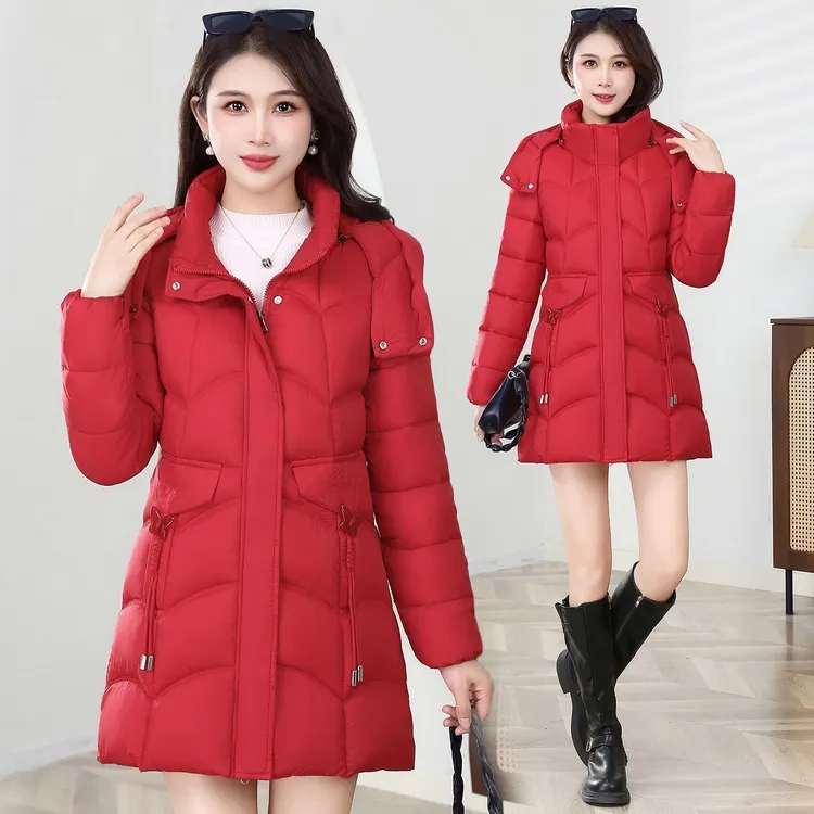 2025冬季新款小个子妈妈棉服女中长款时尚修身显瘦保暖棉衣外套女