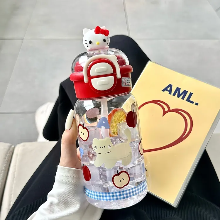 2025新款便携杯子HelloKitty可爱双饮水杯学生高颜值吸管塑料杯