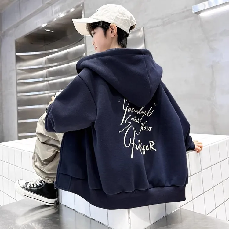 男童春秋外套2025新款洋气中大童连帽卫衣男孩早春痞帅时髦上衣潮