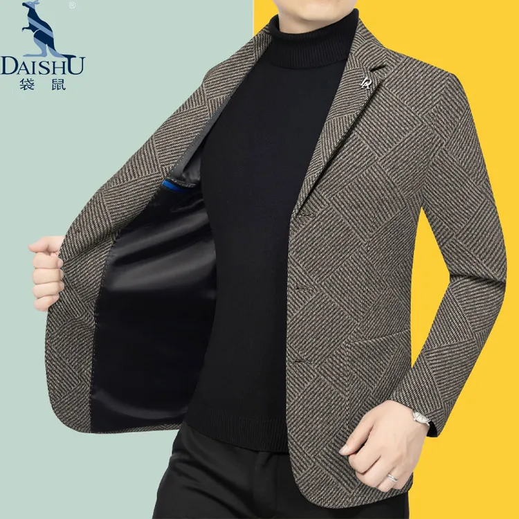 袋鼠正品春秋款三粒扣西装男士外套高档西服上衣免烫商务休闲男装