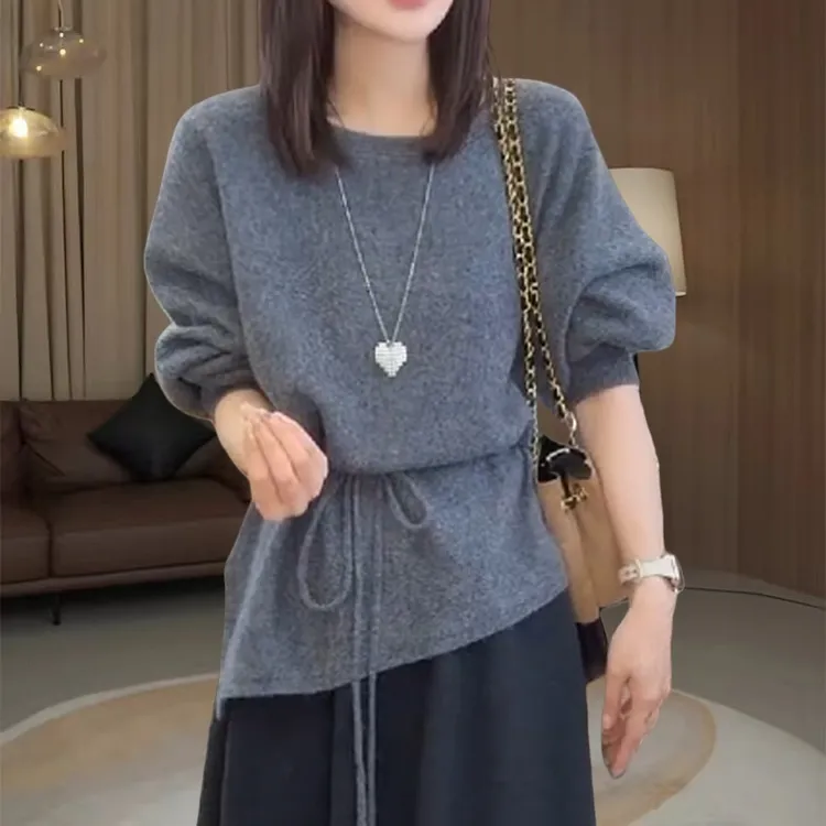 韩版休闲通勤舒适软糯针织衫女秋季新款显瘦百搭时髦长袖上衣