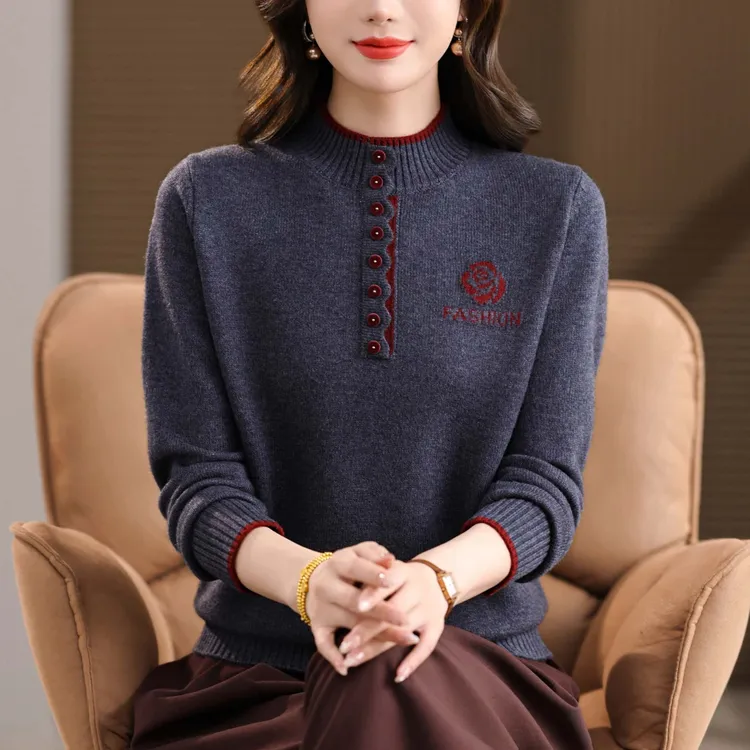 冬季保暖毛衣女半高领中领套头针织衫上衣秋冬新款宽松显瘦打底衫