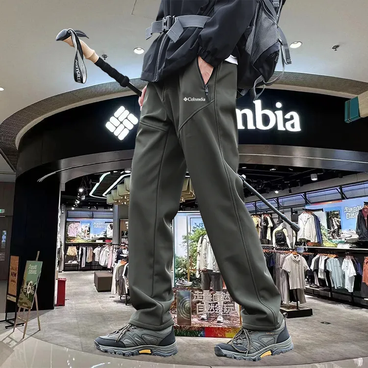 哥伦户外大码加绒加厚防风防水长裤男休闲裤户外宽松百搭冲锋裤