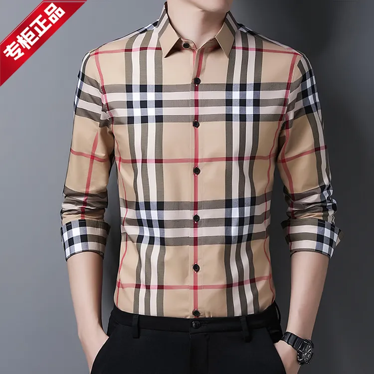 正品LUNBBLRRY欧洲轻奢品牌男士长袖格子衬衫纯棉巴家时尚衬衣潮