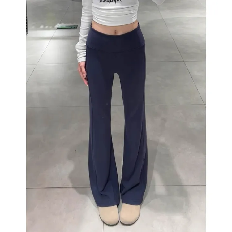 灰色加绒微喇裤女秋冬低腰垂感外穿加绒打底裤小个子运动喇叭卫裤