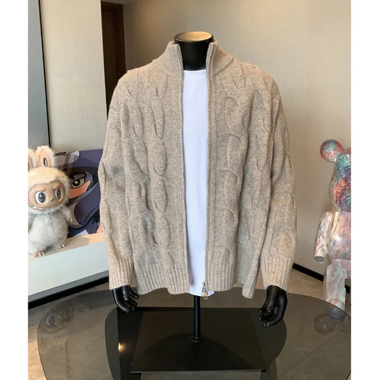 复古麻花开衫毛衣男款秋冬美式高街慵懒风情侣针织衫休闲百搭线衣