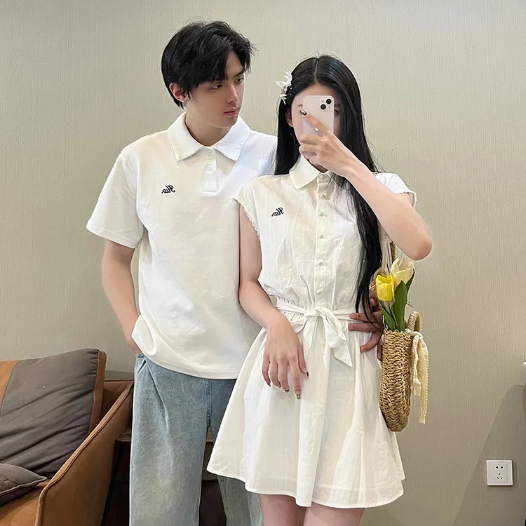 小众设计感情侣装夏季2025韩版男短袖T恤女连衣裙法式一裙一衣ins