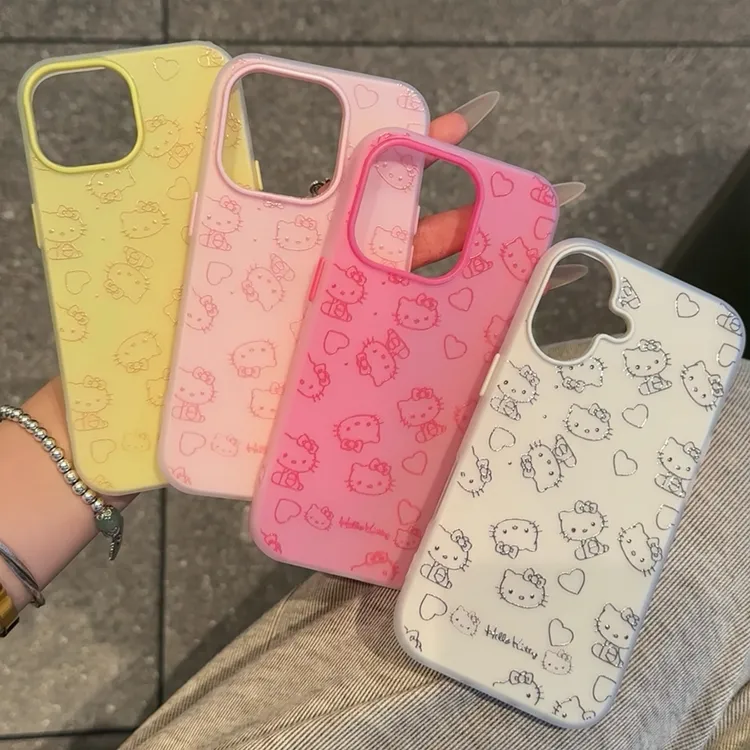 多巴胺kitty线条适用苹果16磨砂肤感手机壳iphone15全包14防摔13