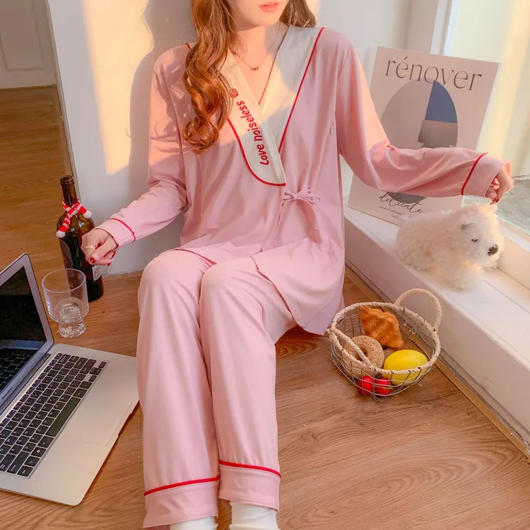 春夏月子服薄款孕妇产妇哺乳带胸垫睡衣春秋产后喂奶家居服套装