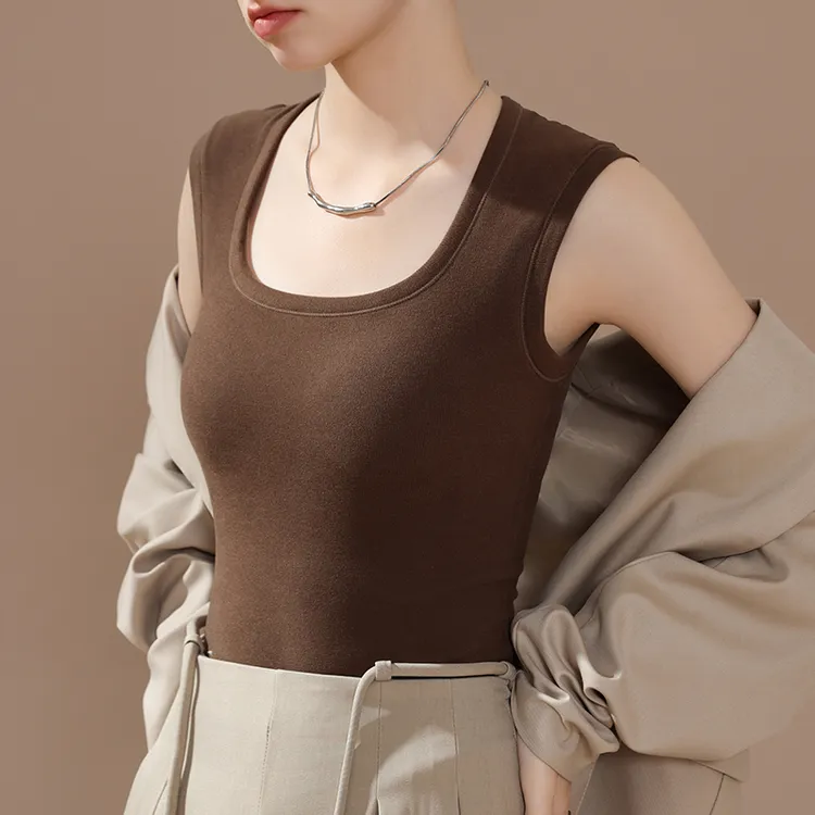 无袖宽肩德绒带胸垫保暖背心女免穿内衣打底文胸一体式遮副乳上衣