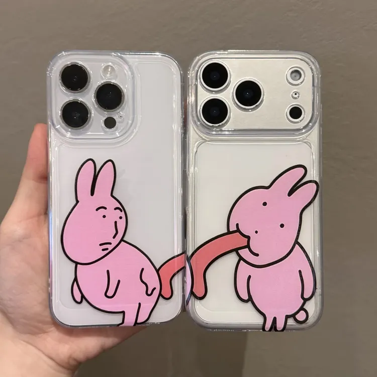 BANCA卡通搞怪粉兔子情侣手机壳适用苹果17/16promax小米14华为15