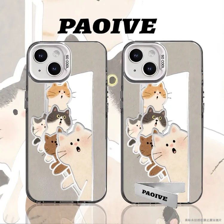 惊讶小猫创意适用苹果华为vivoiPhone小米三星防摔彩银手机壳