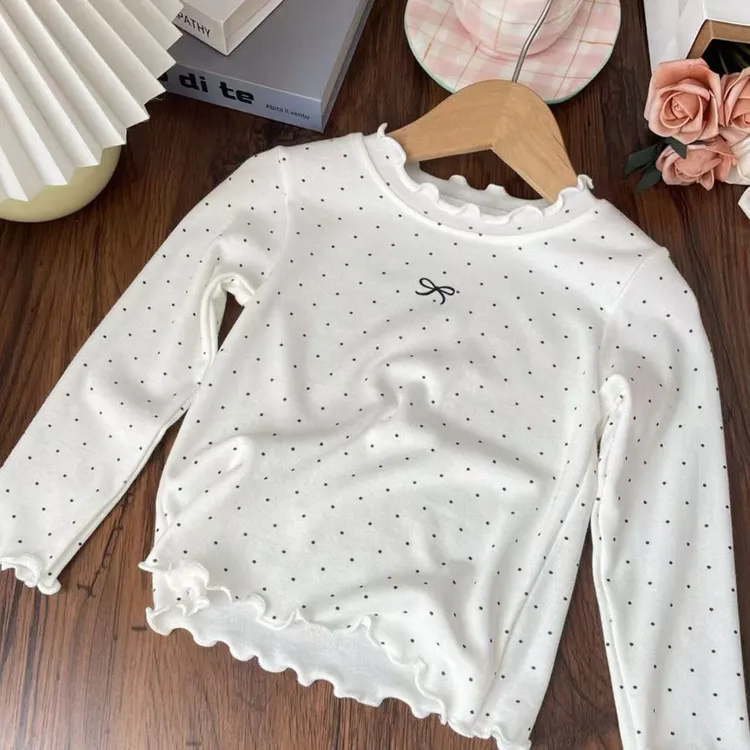 女童长袖新款波点纯棉春秋打底衫宝宝洋气百搭上衣
