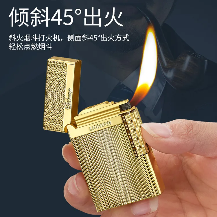 朗声打火机电镀侧滑斜火明火砂轮充气可更换火石打火机