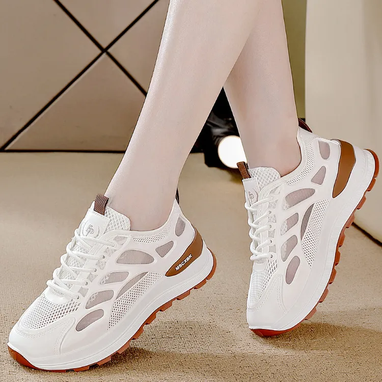 女鞋卡其灰色夏季单网镂空网鞋休闲小白鞋女时尚休闲鞋