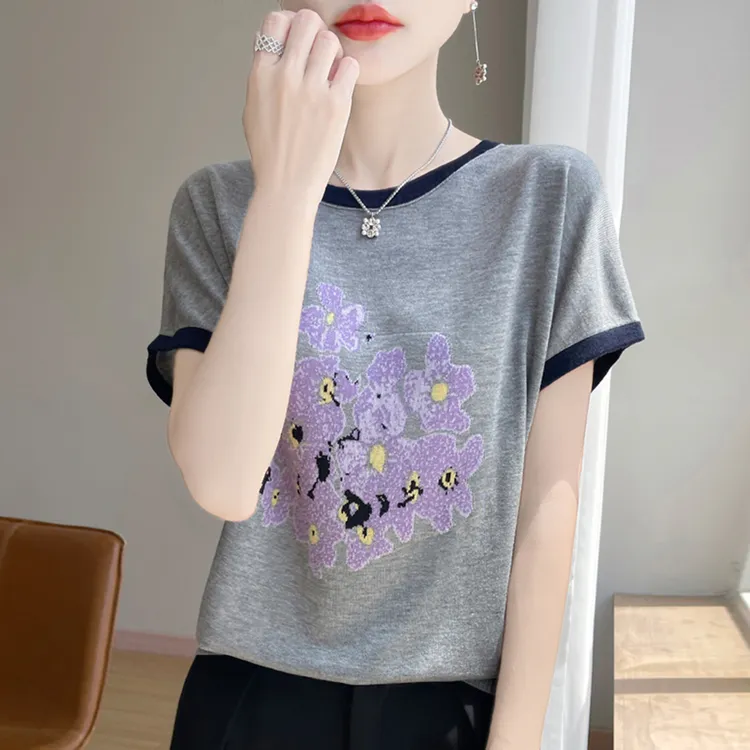 胖mm高端特大码女装夏装冰丝针织衫女士短袖t恤遮肚子巨显瘦上衣