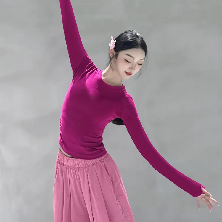 现代舞秋冬形体训练古典舞舞蹈服女长袖漏背练功服成人专用上衣女