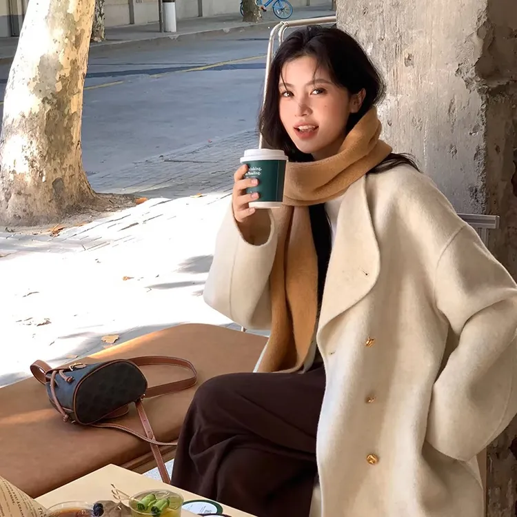 高级感金扣双面羊绒大衣女2025秋冬新款立领加长款韩版羊毛呢大衣