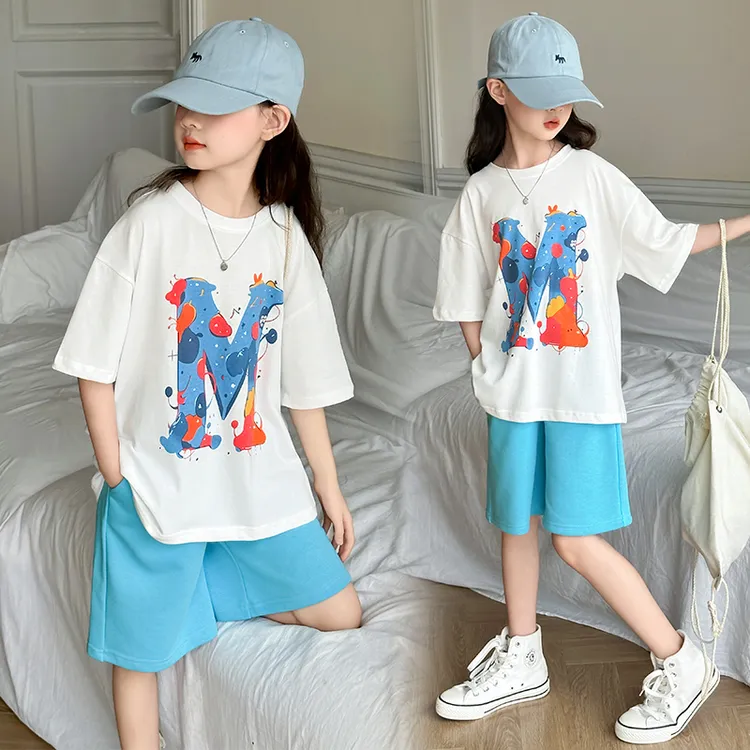 女童夏装套装2025新款中大童6-12岁短袖短裤运动儿童纯棉两件套潮