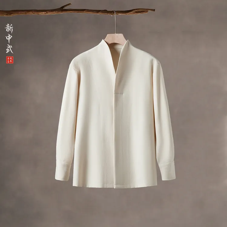 新中式复古柔软立领衬衫中国风禅意茶服长袖宽松衬衣国潮简约上衣