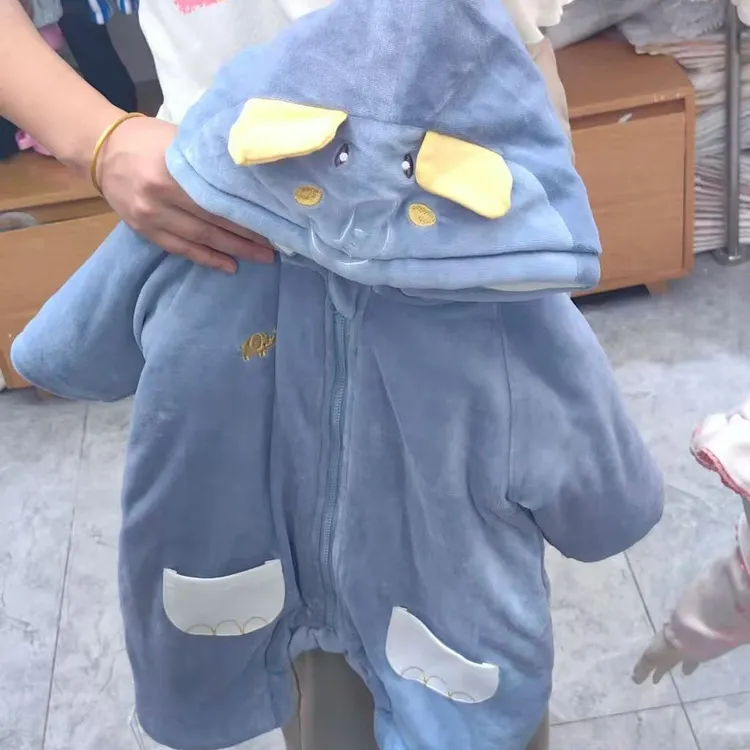 A类冬季拉链单排扣秋冬哈衣爬服幼儿宝宝蓝色