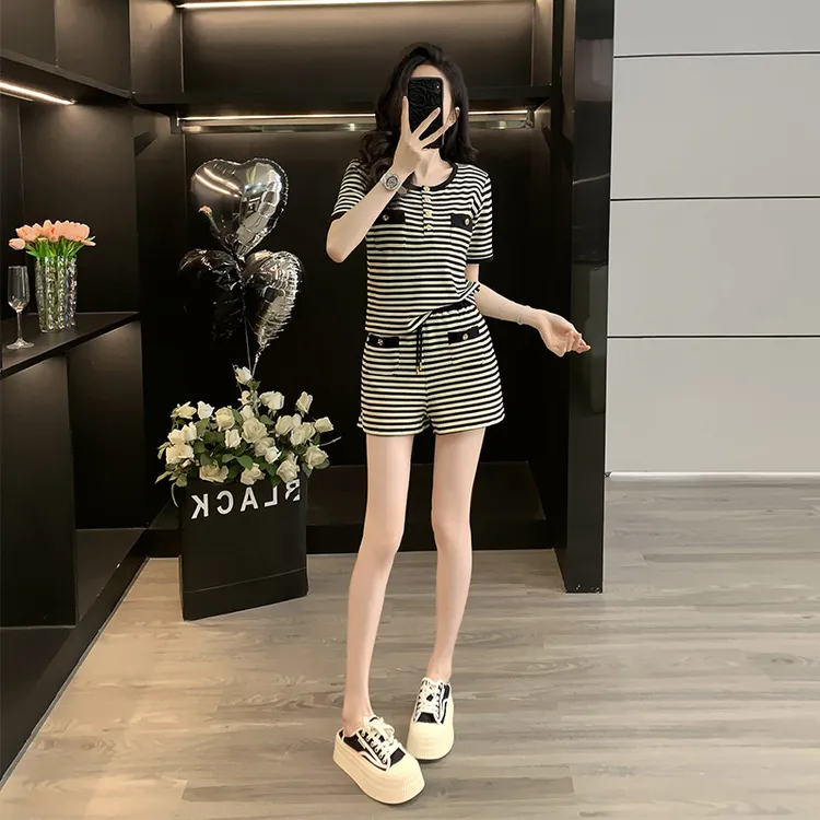 3337休闲夏季运动套装休闲气质高腰阔腿韩版大码外穿减龄