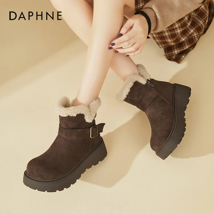 达芙妮厚底百搭雪地靴秋冬新款加绒加厚百搭时尚雪地靴保暖增高靴