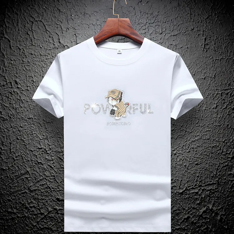 NDSL轻奢夏季烫钻短袖t恤男青年薄丝光棉圆领ins潮流大码半袖体恤