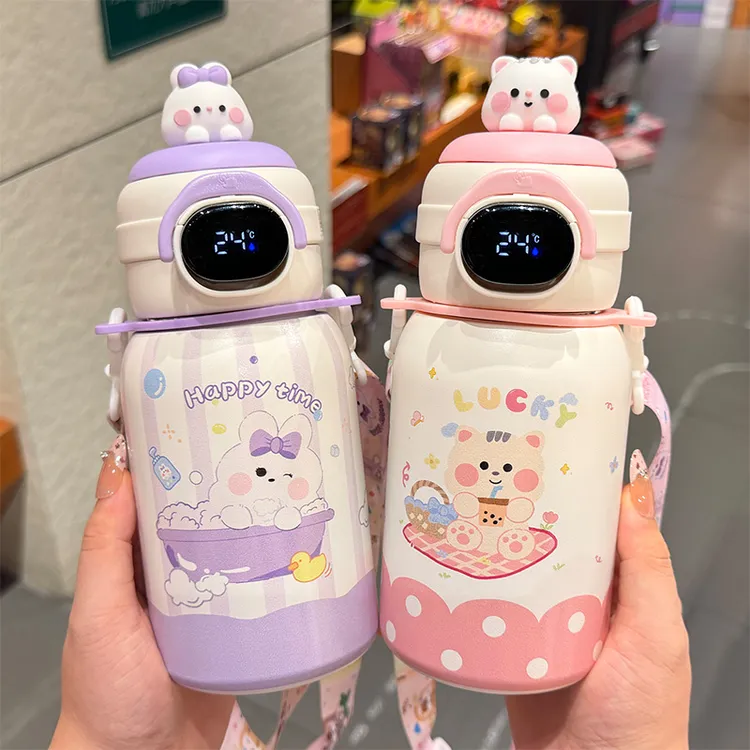 智能测温儿童保温杯316不锈钢双饮杯可爱学生幼儿园便携喝水杯子