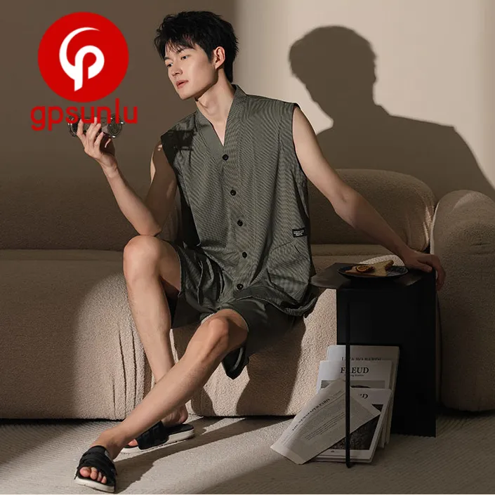 gpsunlu睡衣男款冰凉感透气夏季莫代尔高端小众家居服短袖可外穿