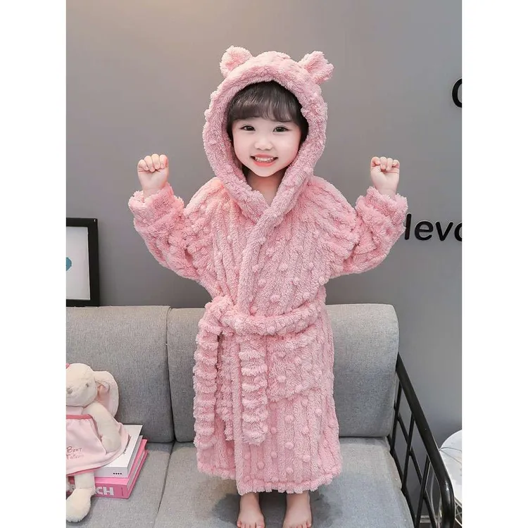 浴巾秋季和冬季女孩法兰绒睡衣浴斗篷浴袍婴儿加厚浴袍儿童睡衣