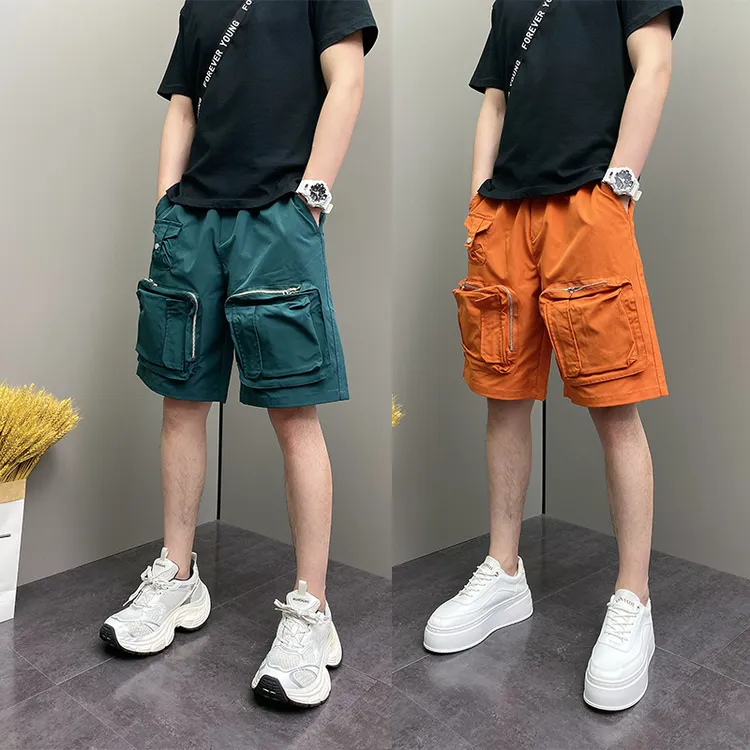 夏季薄款潮流韩版大口袋设计工装裤青年男士休闲五分沙滩短裤子男