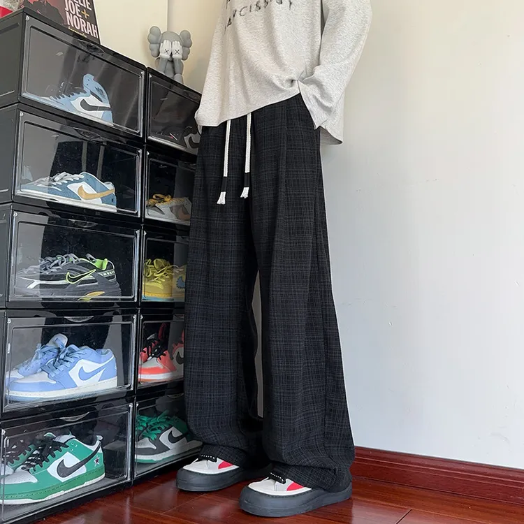 垂感格子裤男女春秋款宽松直筒阔腿灯芯绒裤潮牌美式复古休闲长裤