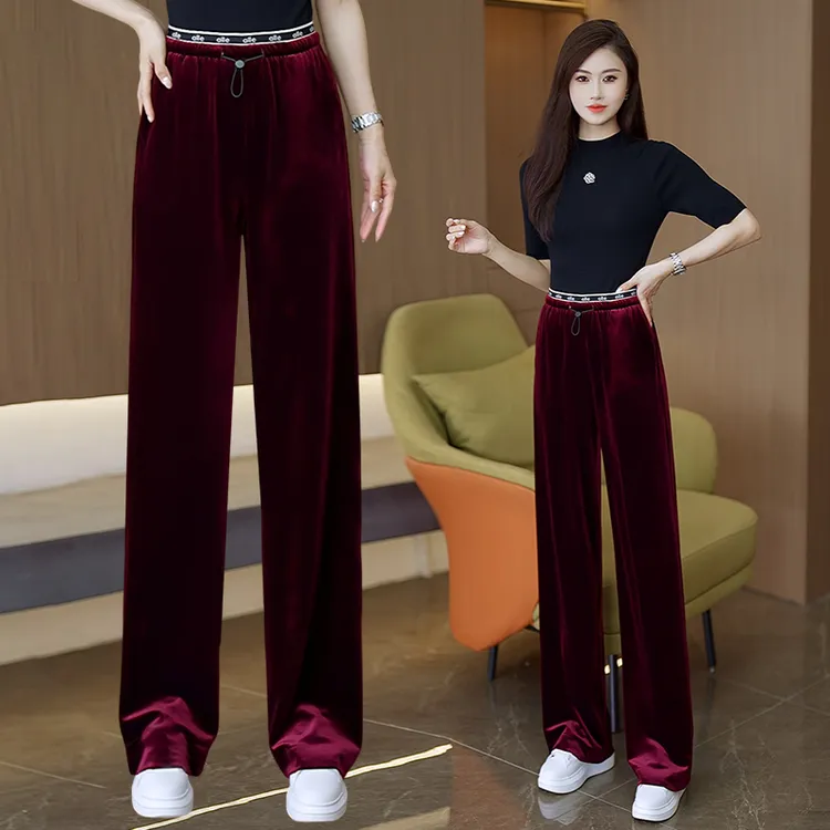 法式2025春秋休闲宽松长裤女装显瘦裤洋气高腰时尚复古金丝绒女裤