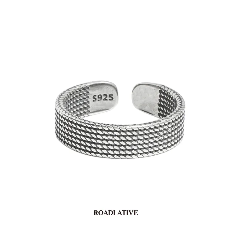 ROADLATIVE 925银戒指 圆型矩阵开口复古做旧可调节指环男送礼物
