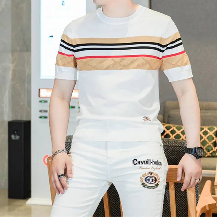 蒂斯派尔夏季欧货时尚t恤透气针织冰丝短袖高品质潮牌时尚半袖衫