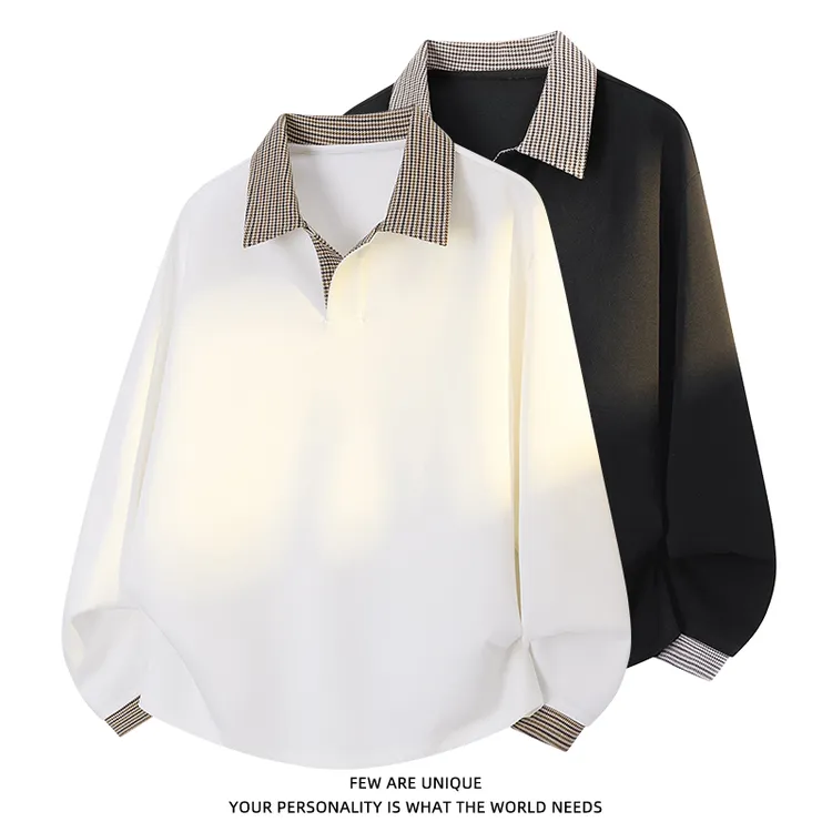 玛斯柏长袖T恤男士春秋季休闲百搭潮牌宽松港风帅气高级感Polo衫