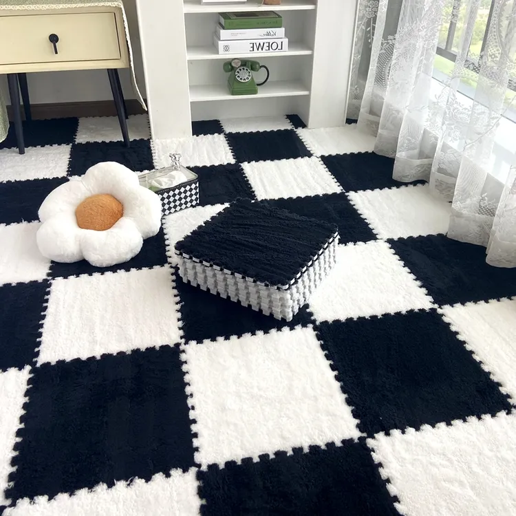 夏季新品毛绒床边拼接地毯垫子卧室阳台儿童房间全铺家用裁剪加绒